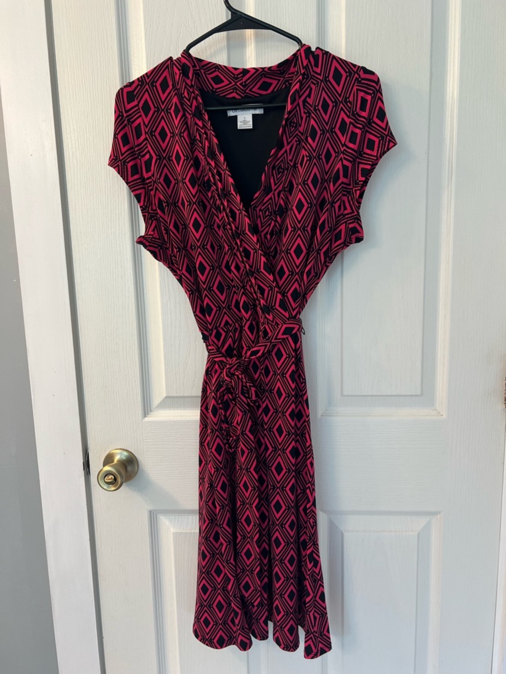 Liz Claiborne Pink and Black Geometric Midi Wrap Dress